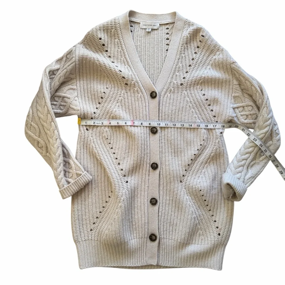 Something Navy Long Cable Knit Sweater Cardigan Size XS